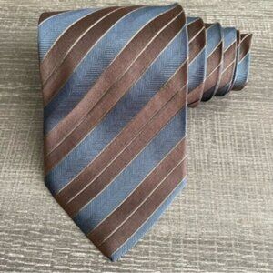 VTG Giorgio Armani Neck Tie 100% Italian Silk Stripe Diagonal Blue Brown Office